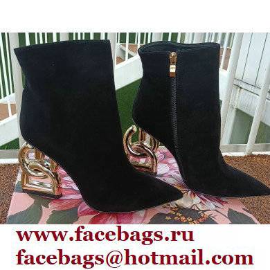 Dolce & Gabbana Heel 10.5cm Leather Ankle Boots Suede Black with DG Pop Heel 2021
